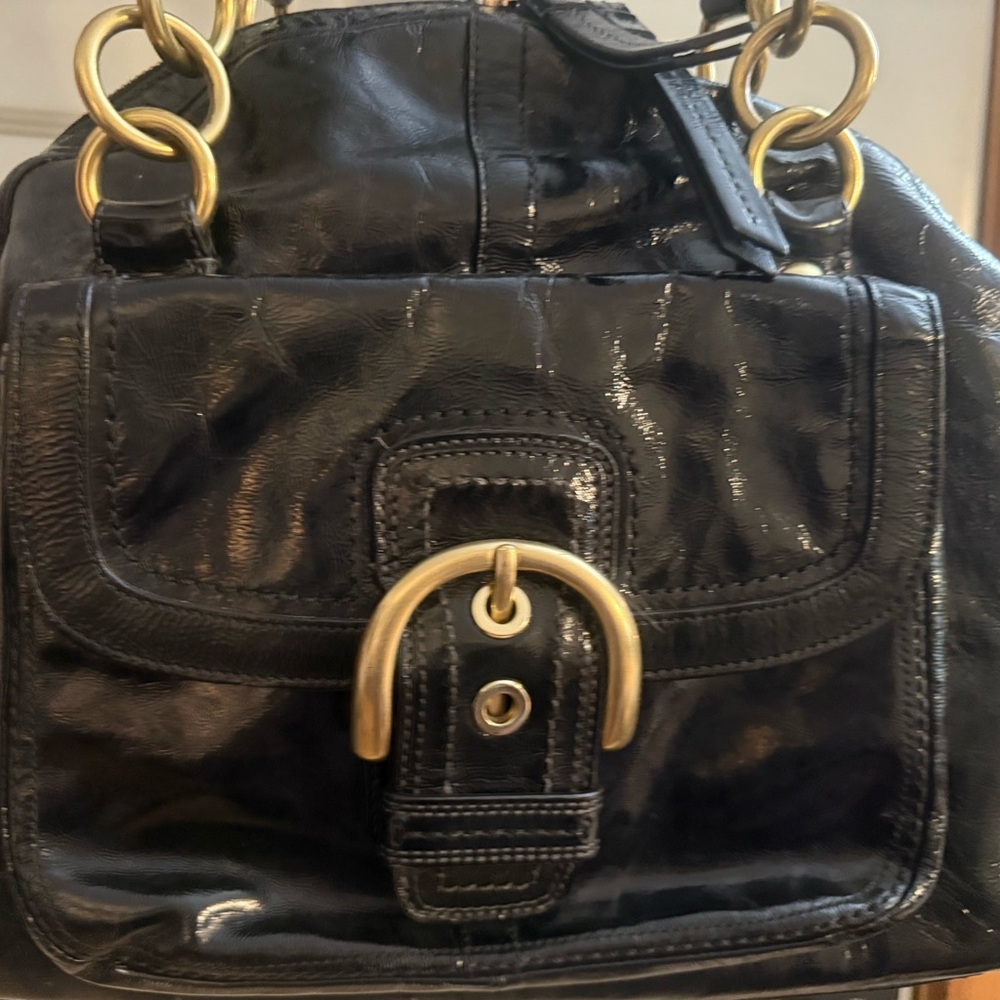Coach Black Patent Leather Courtney SoHo Domed Shoulder Bag with Gold Hardware